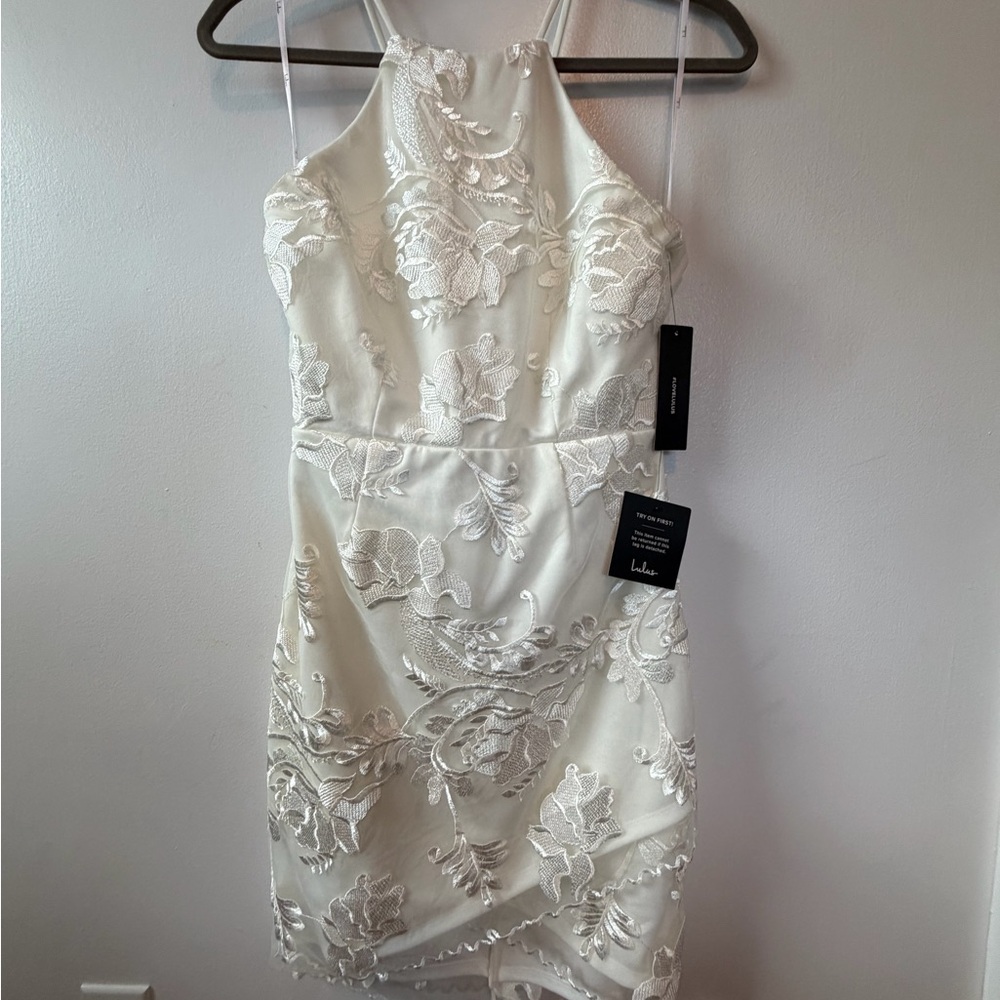 Lulu's Ivory Embroidered Floral Mini Dress - Picture 4 of 6